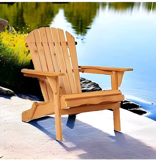 Folding Adirondack Chair Outdoor, Wooden Accent Lounge Furniture 350lb Capacity
