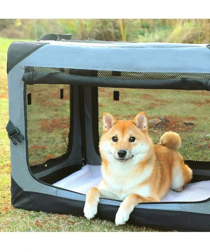 36 Inch Collapsible Crate for Large Dogs, 4-Door Foldable Soft Kennel with Ch...