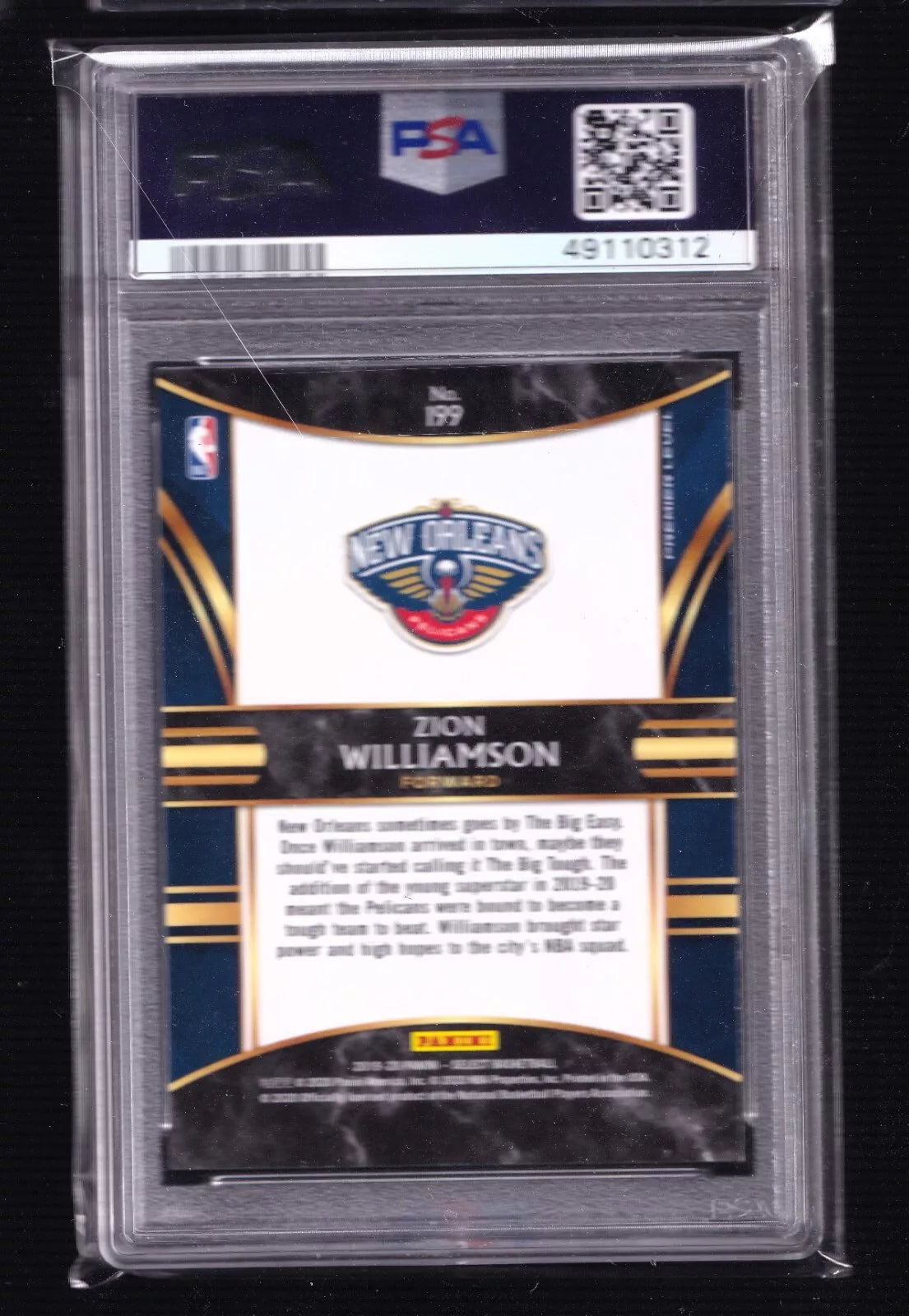 2019-20 Panini Select  Zion Williamson #199 Premier Rookie RC PSA 10 Fast Ship
