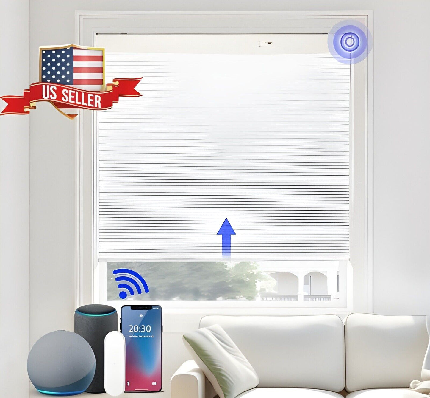 Motorized Roller Blind Window Remote Control Blackout Smart Roller Shade 34”x64”