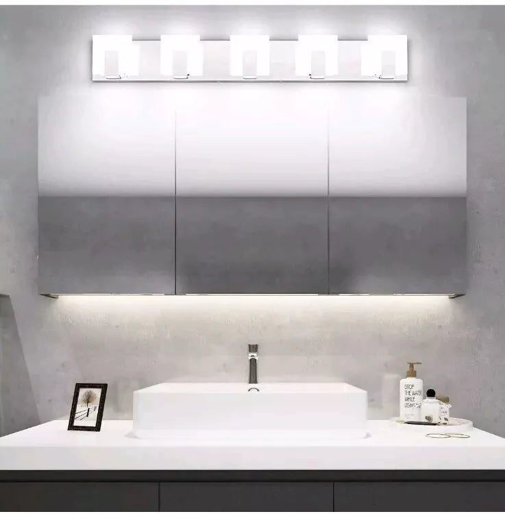 5 Lights Modern Led Bathroom Vanity Light Acrylic Stainless Steel Chrome Up And