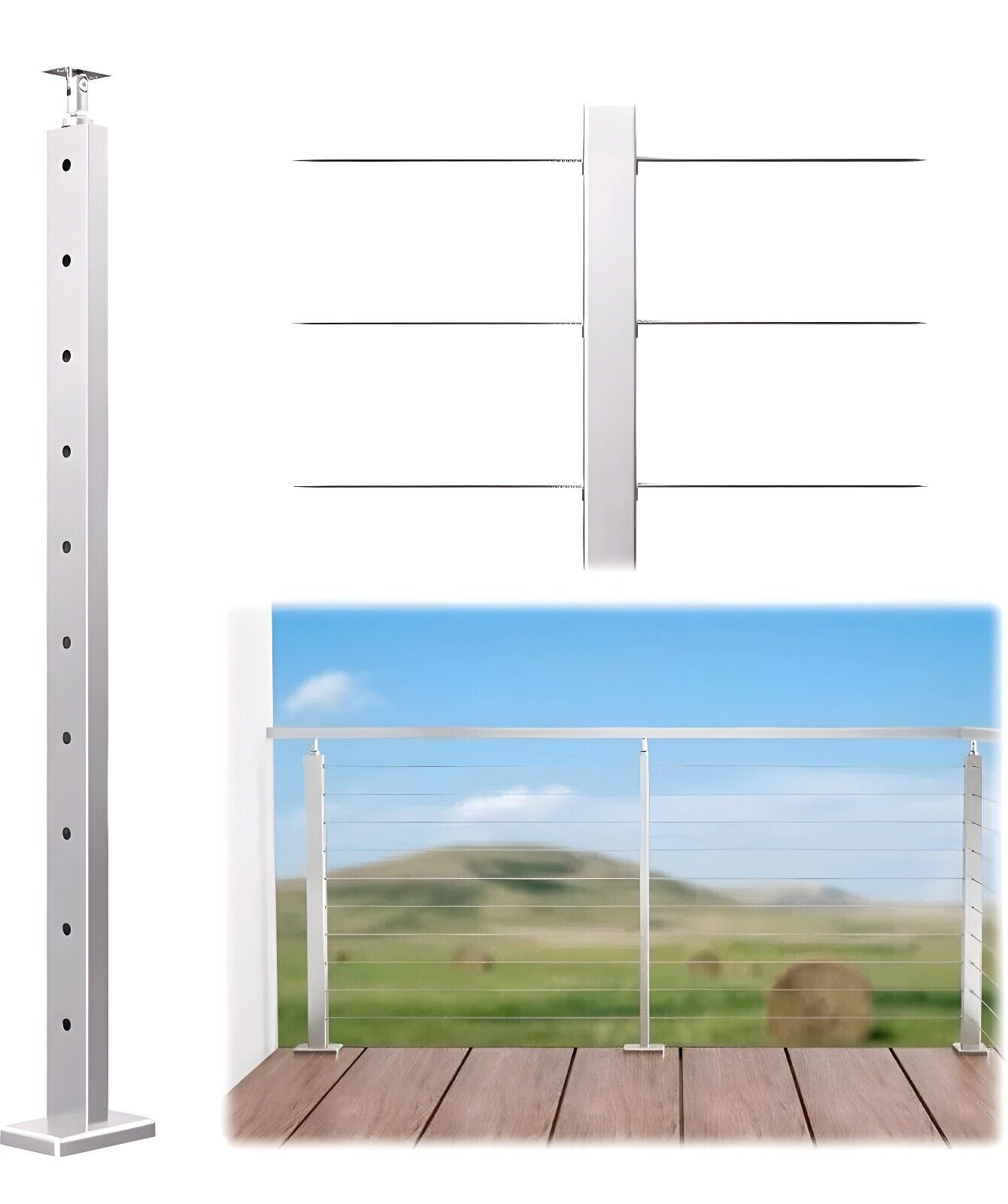 Muzata Intermediate Post Level Drilled 42"X1"X2"(Post Body 40") Stainless Steel