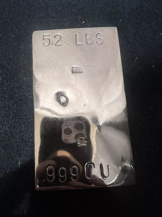 5.2 Pound .999 Copper Bullion Ingot Bar Handmade & Mirror Polished 5”x3”x1”