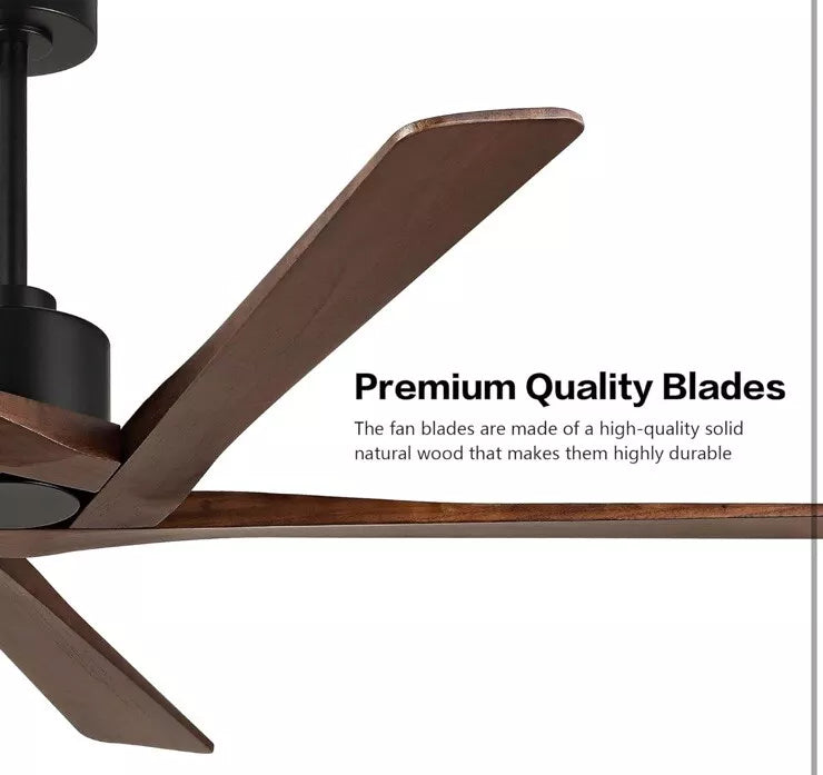 54 Inch Black Ceiling Fan No Light with Remote, Reversible Wood Blades, Noise...