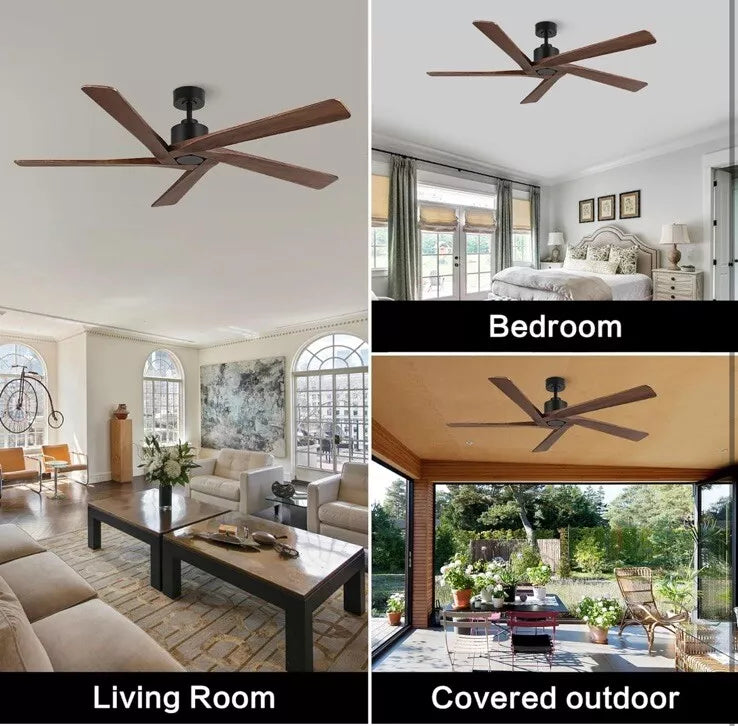54 Inch Black Ceiling Fan No Light with Remote, Reversible Wood Blades, Noise...