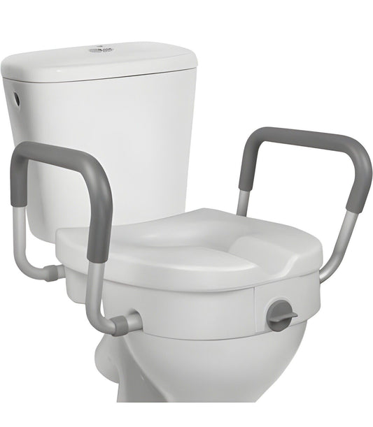 RMS Raised Toilet Seat - 5 Inch Elevated Riser with Adjustable Padded Arms