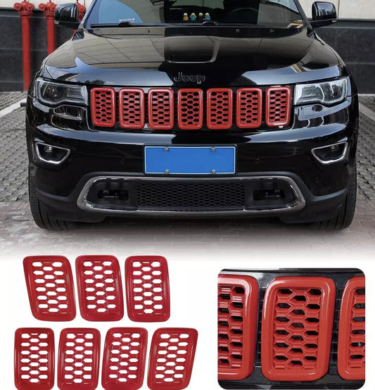 7pcs Grille Inserts Grill Ring Cover Trim Kit for Jeep Grand Cherokee 17-20 Red