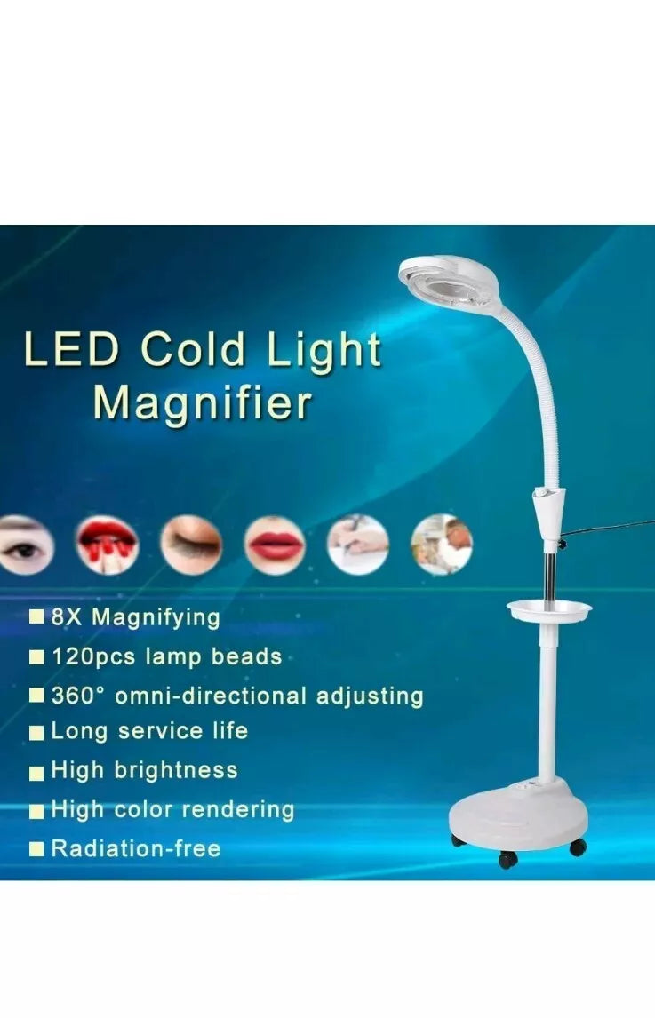 8X Magnifying Floor Stand Lamp Light Magnifier LED Tattoo Beauty Salon Lighting
