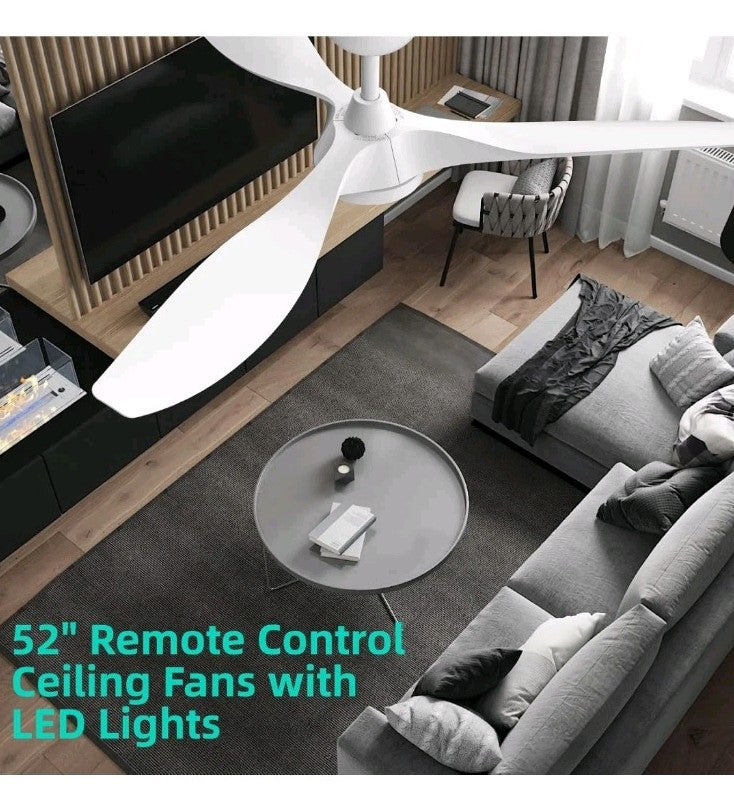 Roomratv Ceiling Fans with Lights,Large Airflow 52inch Modern Ceiling Fan wit...