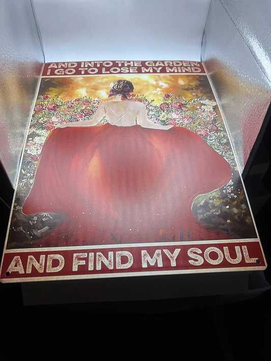 Garden Beautiful Girl I Go To Lose My Mind Flowers Vintage 16x12 Metal Sign