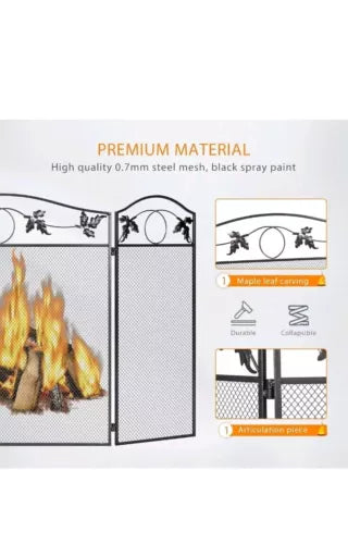 50''x29'' Wrought Iron Metal Fireplace Screen 3 Panel Fire Spark Guard Cover