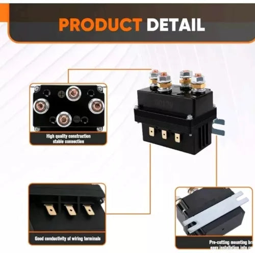 500A 12V Winch Solenoid Relay Contactor + 2Pcs Remote Control Kit, for 8000Lb-15