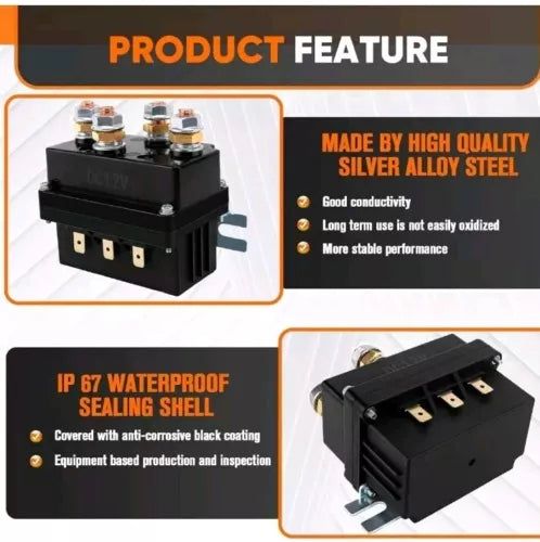 500A 12V Winch Solenoid Relay Contactor + 2Pcs Remote Control Kit, for 8000Lb-15
