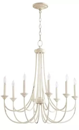 6250-8-70 Traditional Eight Light Chandelier from Brooks Collection in White Fin