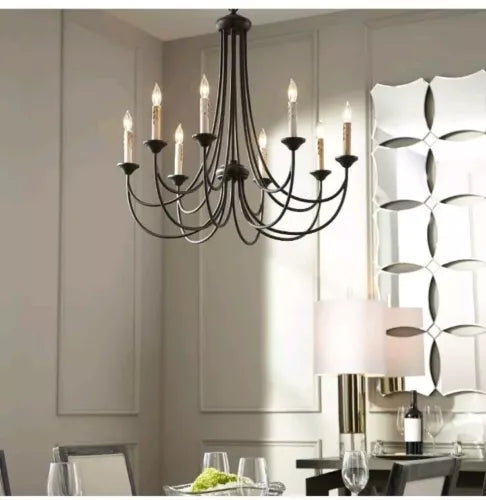 6250-8-70 Traditional Eight Light Chandelier from Brooks Collection in White Fin