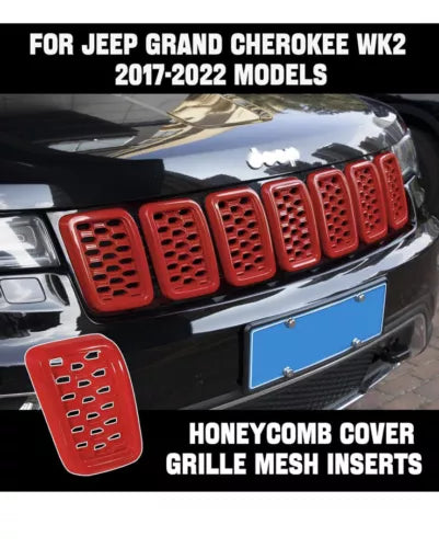 7pcs Grille Inserts Grill Ring Cover Trim Kit for Jeep Grand Cherokee 17-20 Red