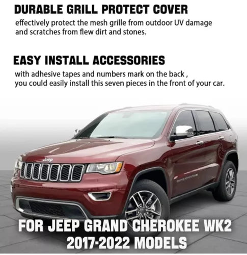7pcs Grille Inserts Grill Ring Cover Trim Kit for Jeep Grand Cherokee 17-20 Red