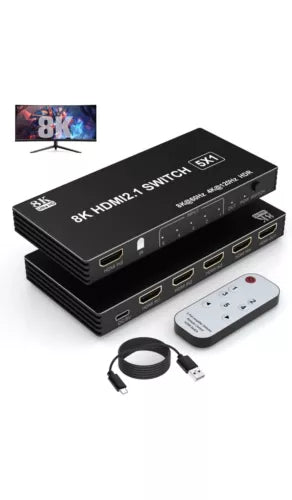 8K HDMI Switch 5 in 1 Out, HDMI 2.1 Switcher Selector 5 Port with IR Remote HDMI