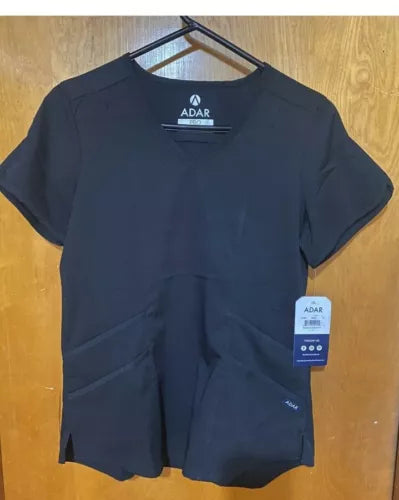 ADAR Pro Women's Small Short Sleeve V Neck Scrub Top - Black With Pockets