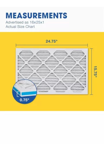 Aerostar 16x25x1 MERV 8 Pleated Air Filter, AC Furnace Air Filter, 4-Pack (Actua