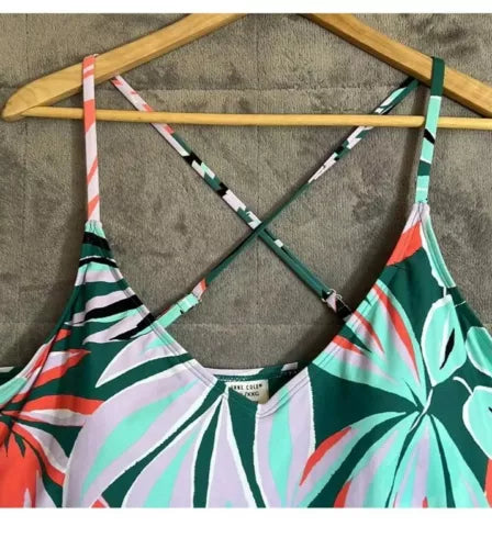 Anne Cole Tankini Swim Top Zesty Tropical Size Spaghetti Straps UPF50 NEW XSmall