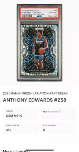 Anthony Edwards 2020-21 Panini Prizm Variation Fast Break Rookie Disco PSA 10 RC