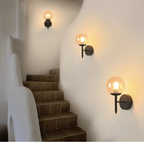 Black Wall Sconce Lighting Mid Century Globe Wall Lamp Bedroom Wall Lights, A...