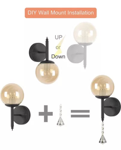 Black Wall Sconce Lighting Mid Century Globe Wall Lamp Bedroom Wall Lights, A...