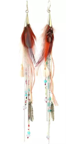 Bohemian Feather Tassel Earrings for Women Shell Beads Long Dangle Design