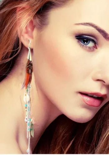 Bohemian Feather Tassel Earrings for Women Shell Beads Long Dangle Design