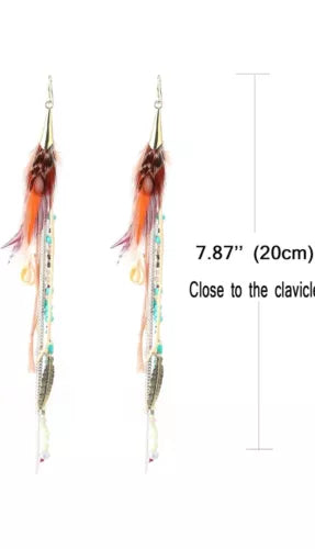 Bohemian Feather Tassel Earrings for Women Shell Beads Long Dangle Design