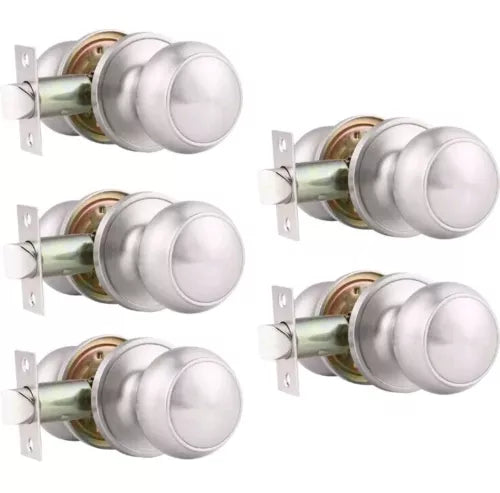Brushed Nickel Door Knob, 5 Pack Round Keyless Doorknobs Interior/Exterior Lo...