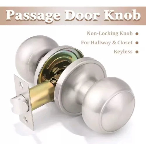 Brushed Nickel Door Knob, 5 Pack Round Keyless Doorknobs Interior/Exterior Lo...