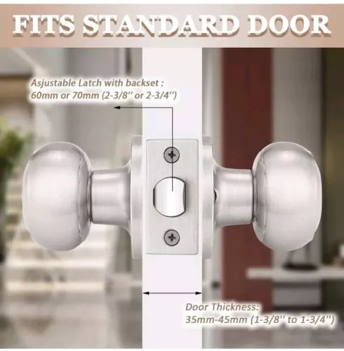 Brushed Nickel Door Knob, 5 Pack Round Keyless Doorknobs Interior/Exterior Lo...