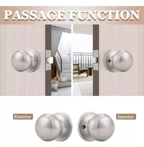 Brushed Nickel Door Knob, 5 Pack Round Keyless Doorknobs Interior/Exterior Lo...