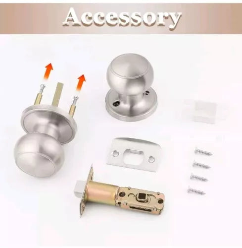 Brushed Nickel Door Knob, 5 Pack Round Keyless Doorknobs Interior/Exterior Lo...