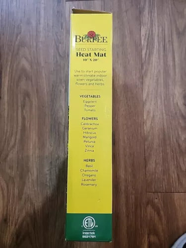 Burpee Seed Starting Heat Mat 20" x 10" Fits All Standard Trays Plant 17.5 Watts