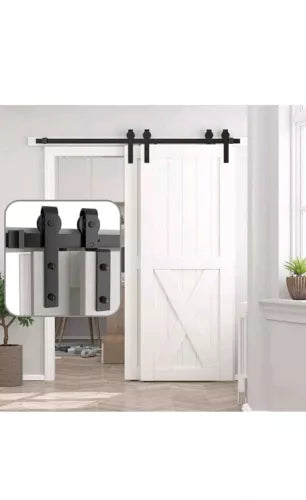 Bypass Sliding Barn Door Hardware Kit, Single Track, One-Piece Rail, Double Wood