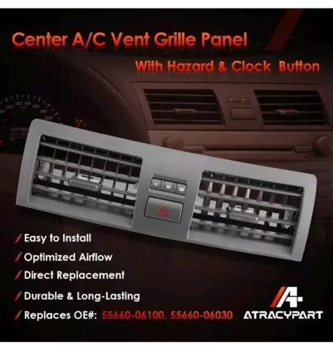 Center A/C Dash Air Vent Trim Cover, Console Outlet Insert Grille Panel with Eme