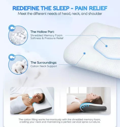 Cervical Memory Foam Bed Pillow, Orthopedic for Neck Pain Ergonomic 24x14x5