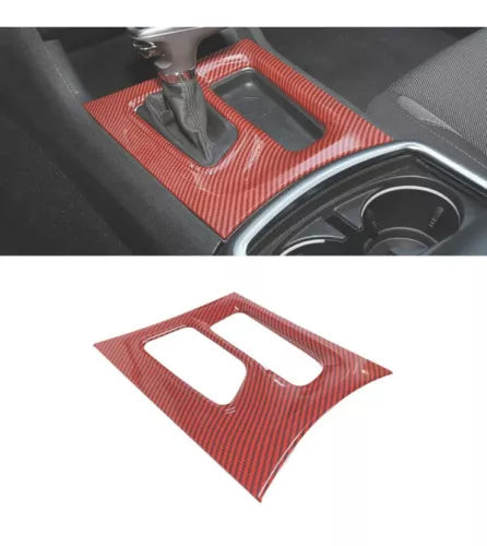 Console Gear Shift Box Panel Trim Cover For Dodge Charger 2015+ Red Carbon Fiber