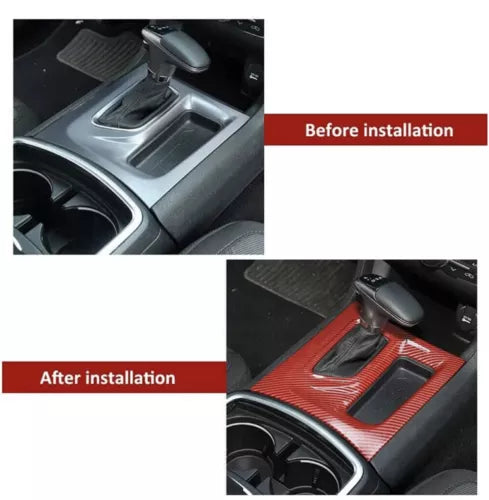 Console Gear Shift Box Panel Trim Cover For Dodge Charger 2015+ Red Carbon Fiber