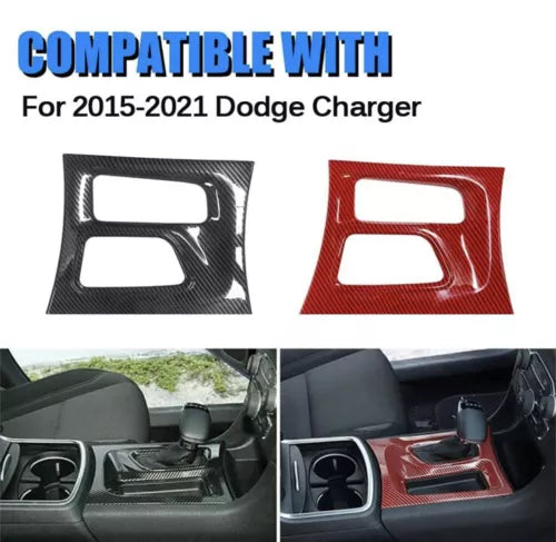 Console Gear Shift Box Panel Trim Cover For Dodge Charger 2015+ Red Carbon Fiber
