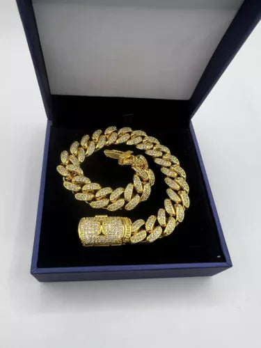 Cuban Link Chain Initial " I " Bracelet for Men Gold Plated 9” Long  .5” Thick