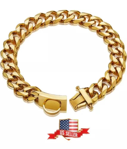 Dog Chain Collar Strong 316 Stl 18k Gold Plated Stainless Steel Cuban Link  26”