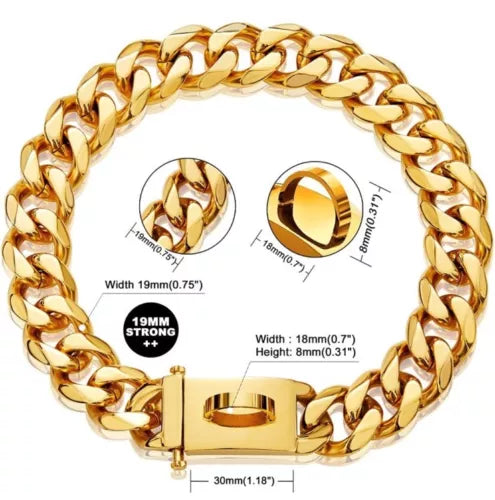 Dog Chain Collar Strong 316 Stl 18k Gold Plated Stainless Steel Cuban Link  26”