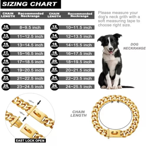 Dog Chain Collar Strong 316 Stl 18k Gold Plated Stainless Steel Cuban Link  26”