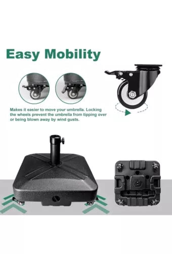DZ4733 MS Patio Umbrella Base Heavy Duty with Wheels Square Market Stand for