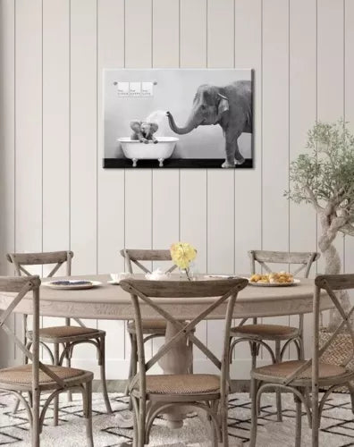 Elephant Bathroom Decor Wall Art, Funny Canvas Prints of Mother and Child Pla...