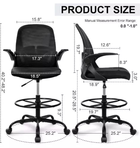 Ergonomic Executive Drafting Chair Tall Home Office Chair With Flip-Up Armrests